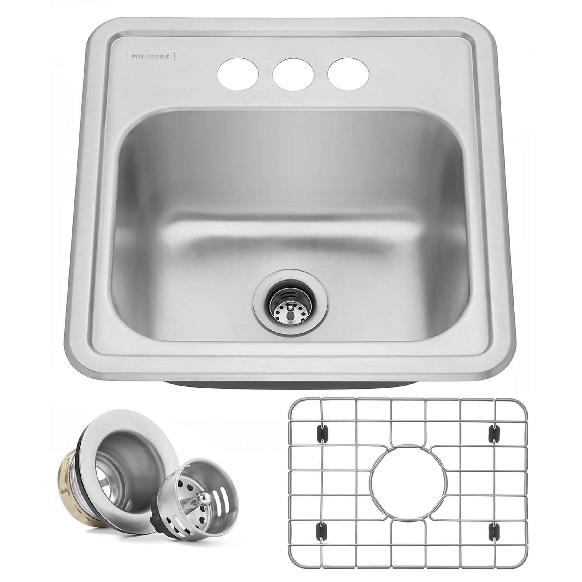 15" x 15" Top-Mount 22-Gauge Stainless Steel Sink - Miligore