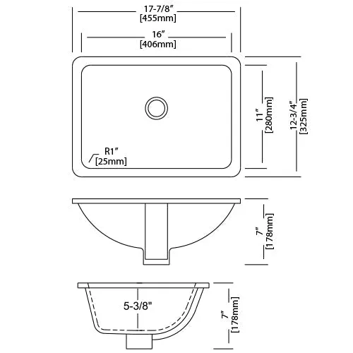 16×11 Porcelain Undermount Rectangle Lavatory Sink