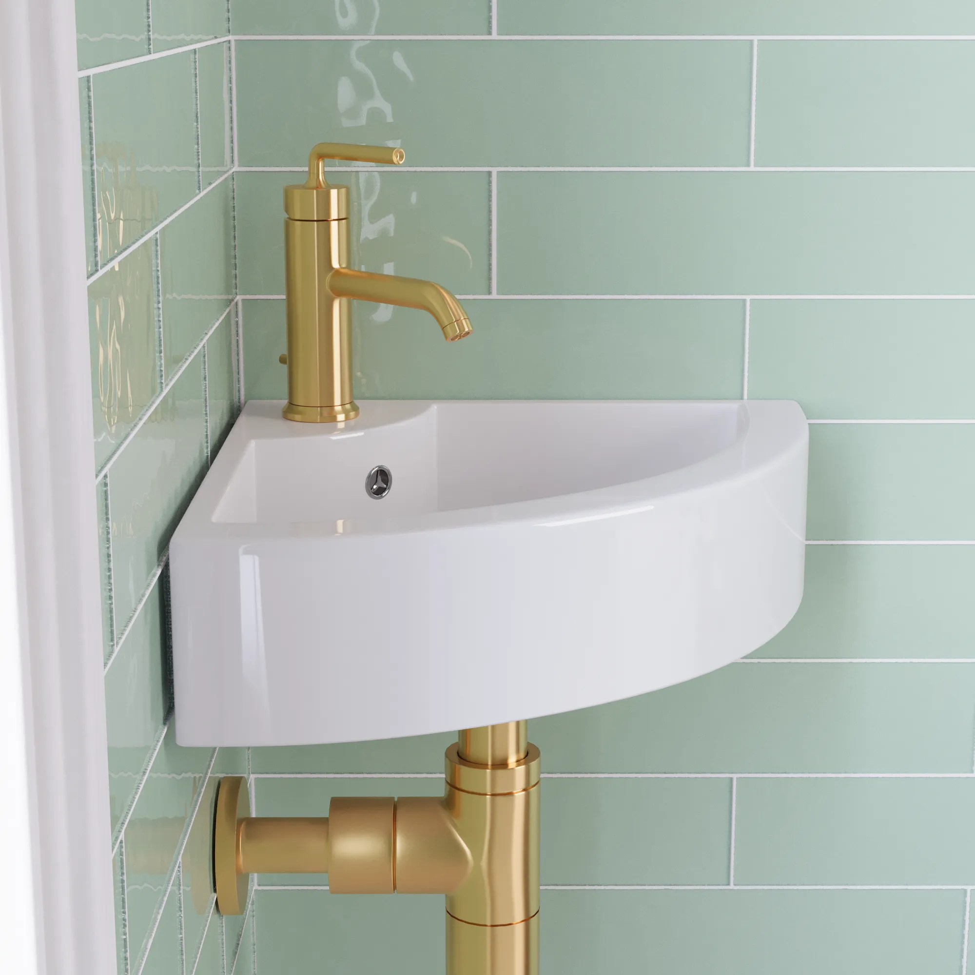 18"x13" Triangle Wall-Mount Sink, with Faucet Hole and Overflow