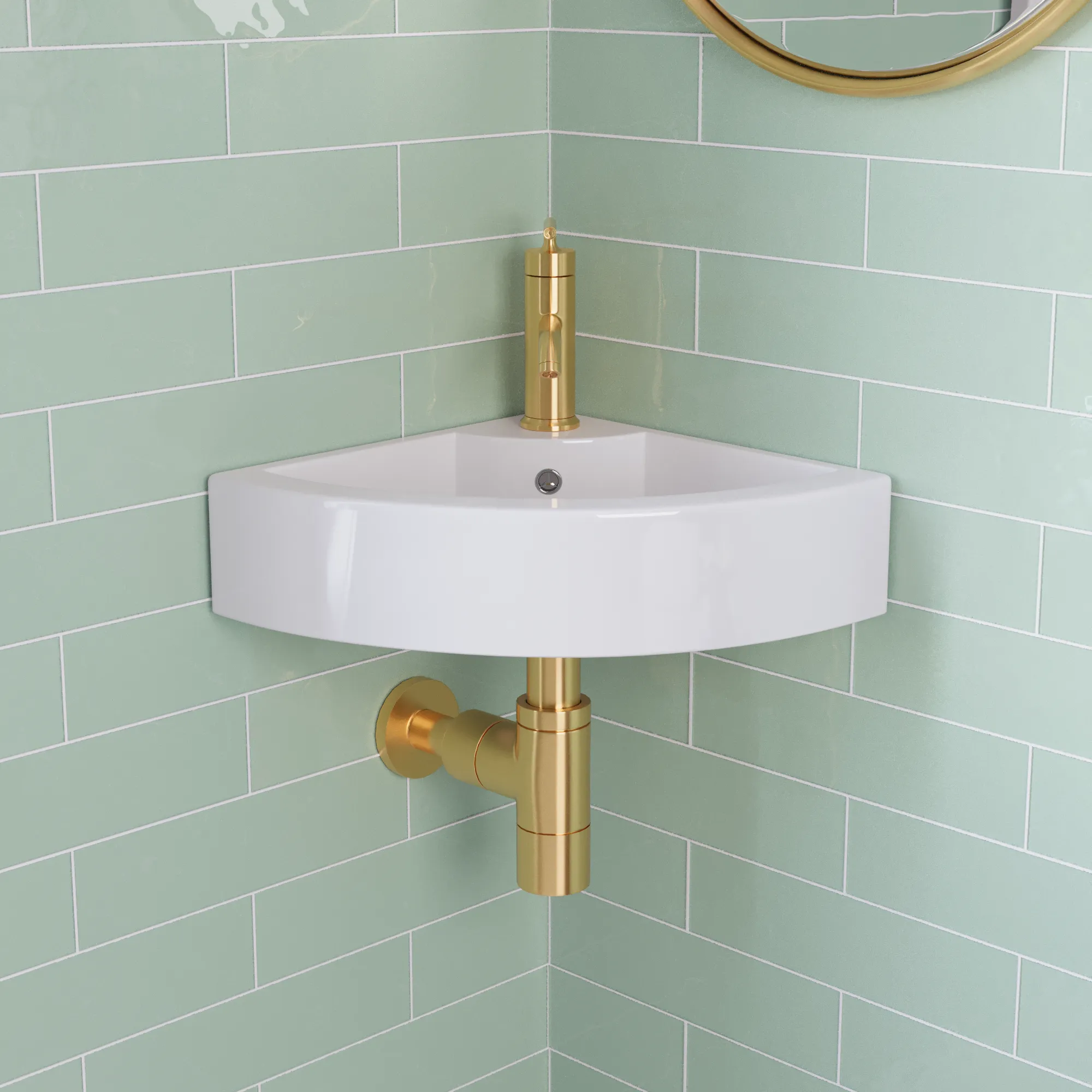 18"x13" Triangle Wall-Mount Sink, with Faucet Hole and Overflow