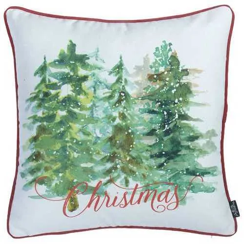 18"x18" Christmas Trees Printed Decorative Throw Pillow Cover