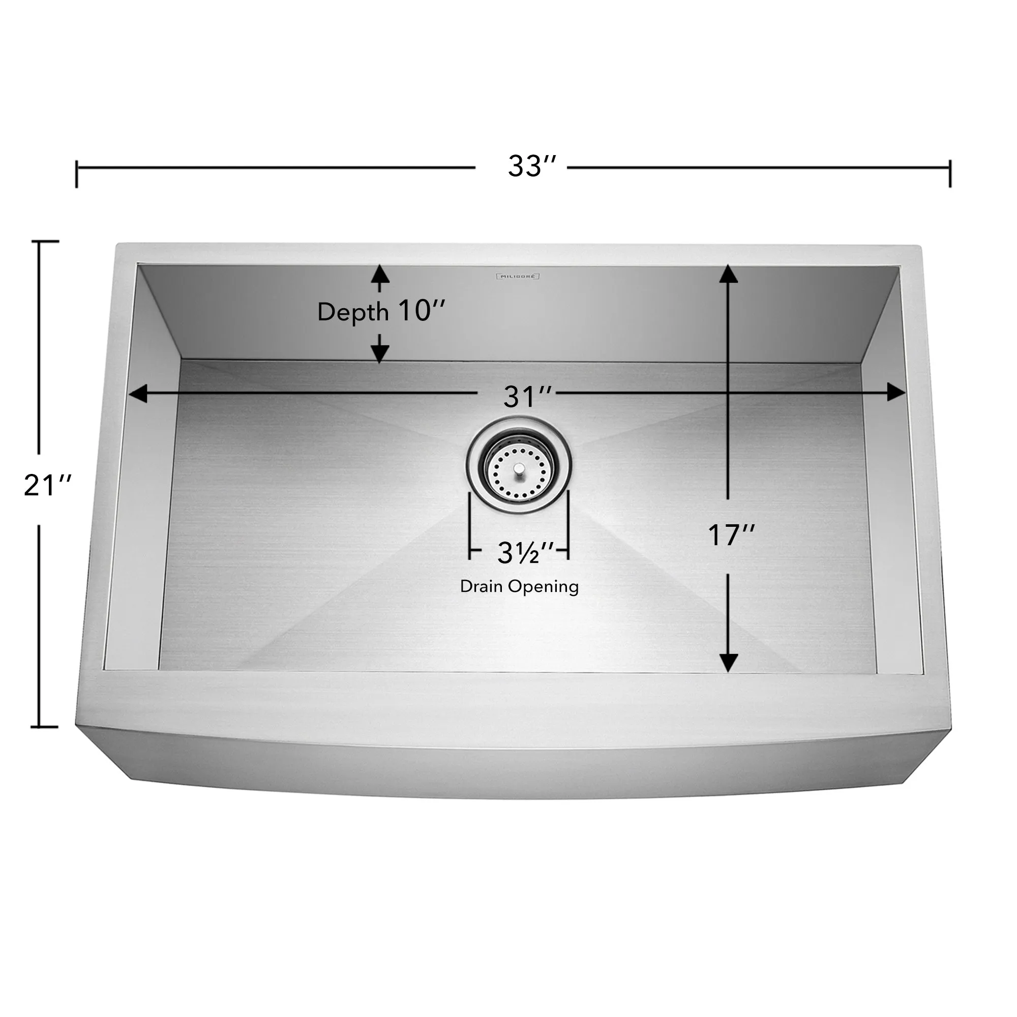 33" x 21" x 10" Farmhouse Apron Stainless Steel Kitchen Sink- Miligore