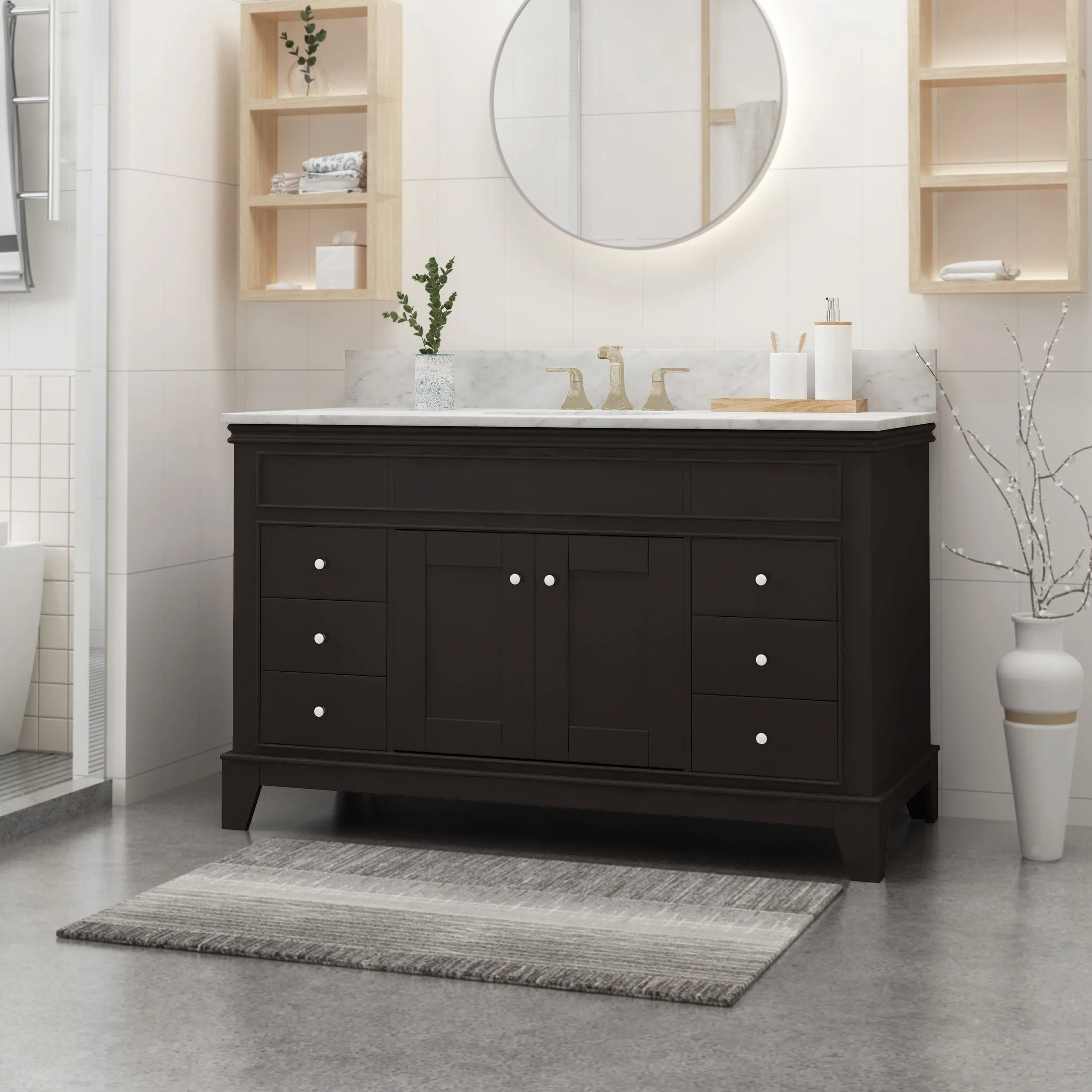 48" Wood Single Sink Bathroom Vanity with Marble Counter Top with Carrara White Marble - NH598703