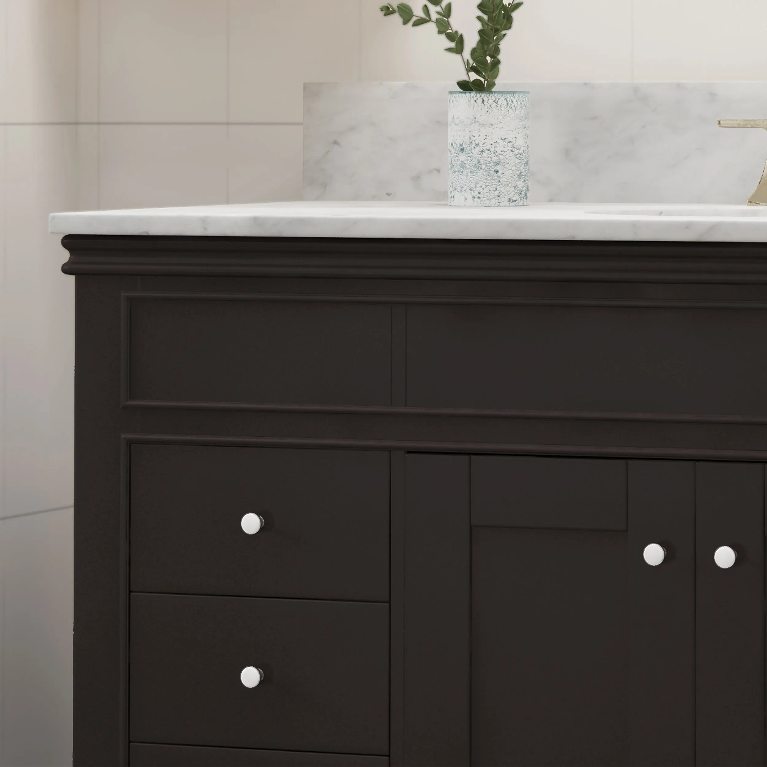 48" Wood Single Sink Bathroom Vanity with Marble Counter Top with Carrara White Marble - NH598703