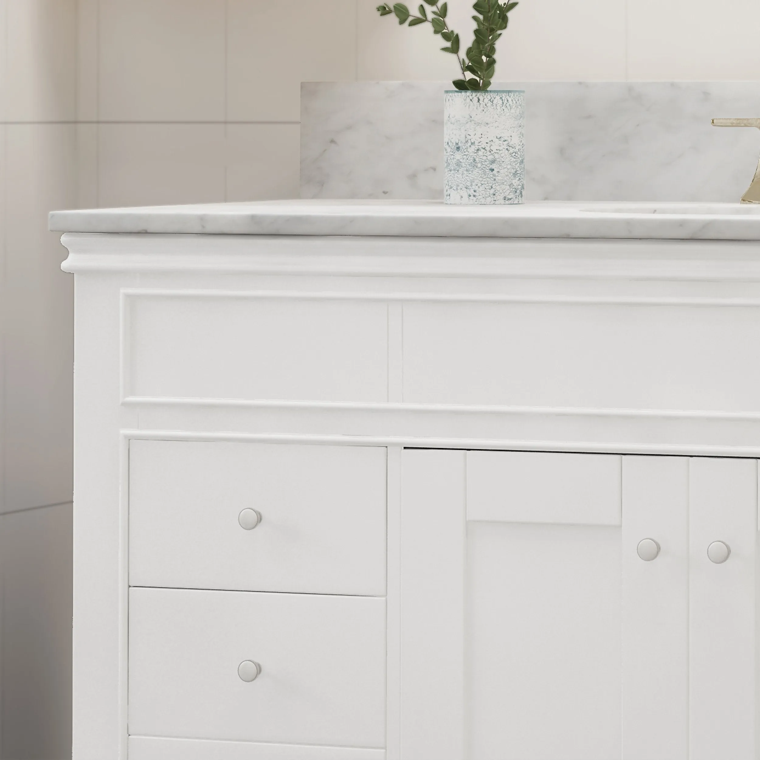 48" Wood Single Sink Bathroom Vanity with Marble Counter Top with Carrara White Marble - NH598703