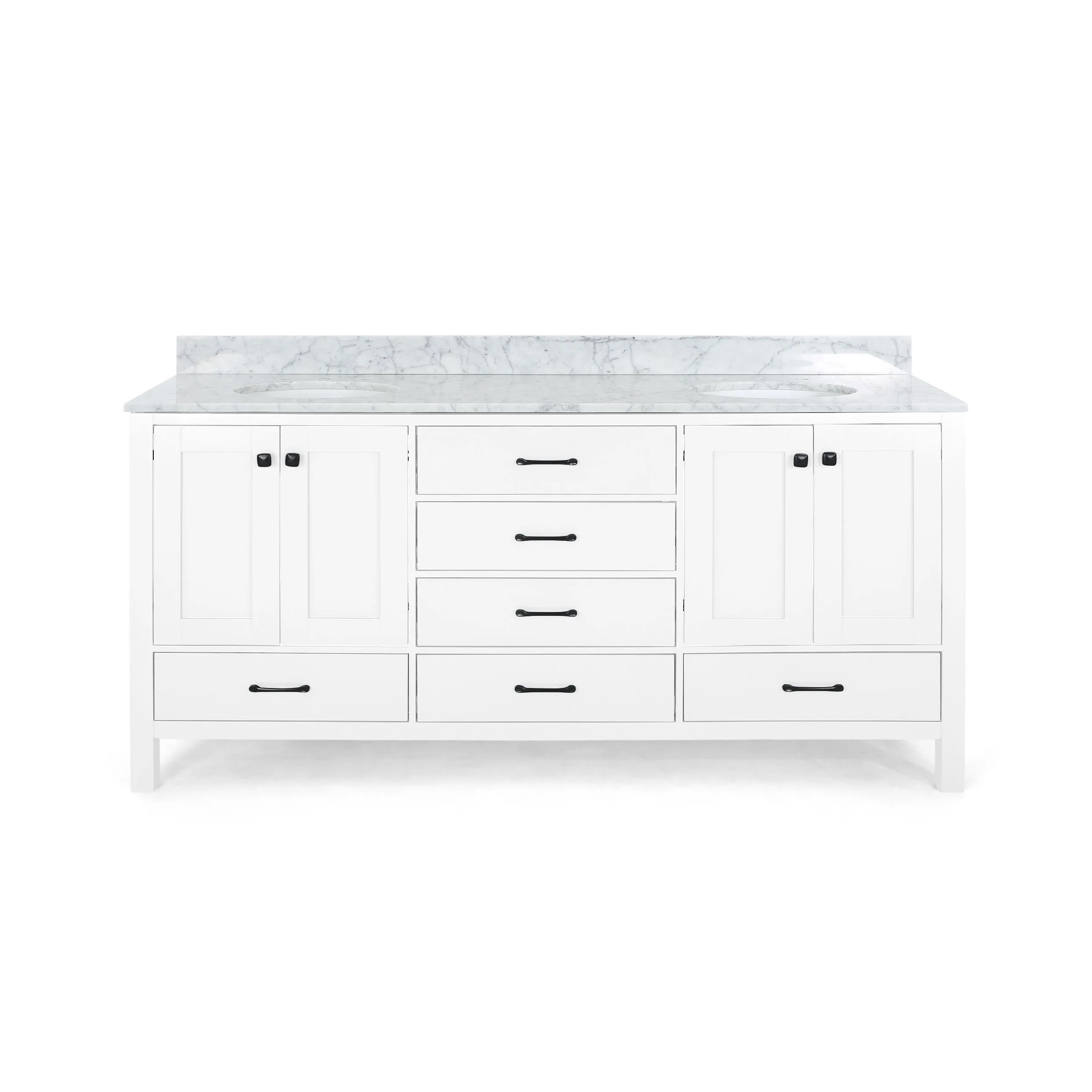 60" Wood Double Sink Bathroom Vanity with Marble Counter Top with Carrara White Marble - NH439703