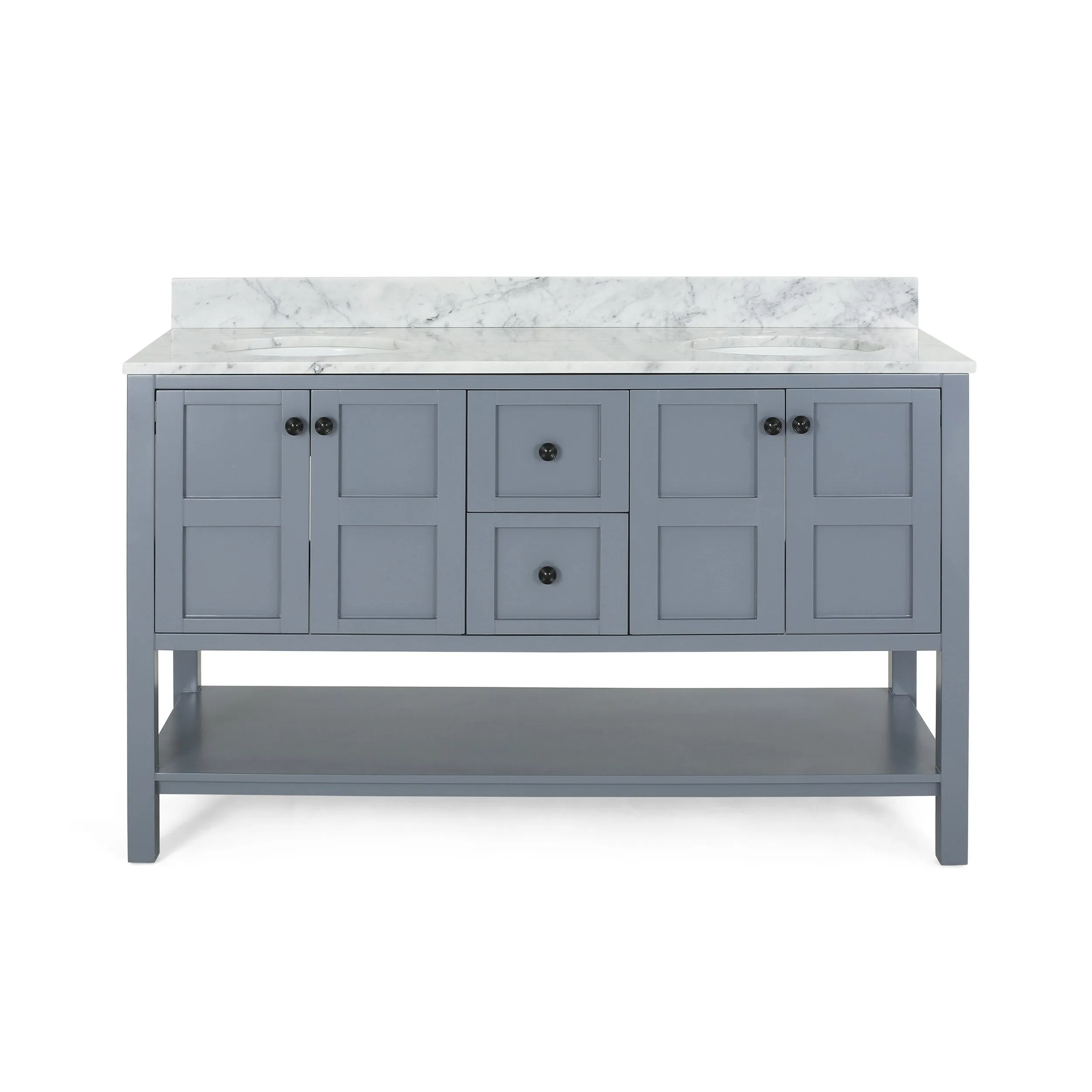 60" Wood Double Sink Bathroom Vanity with Marble Counter Top with Carrara White Marble - NH529703