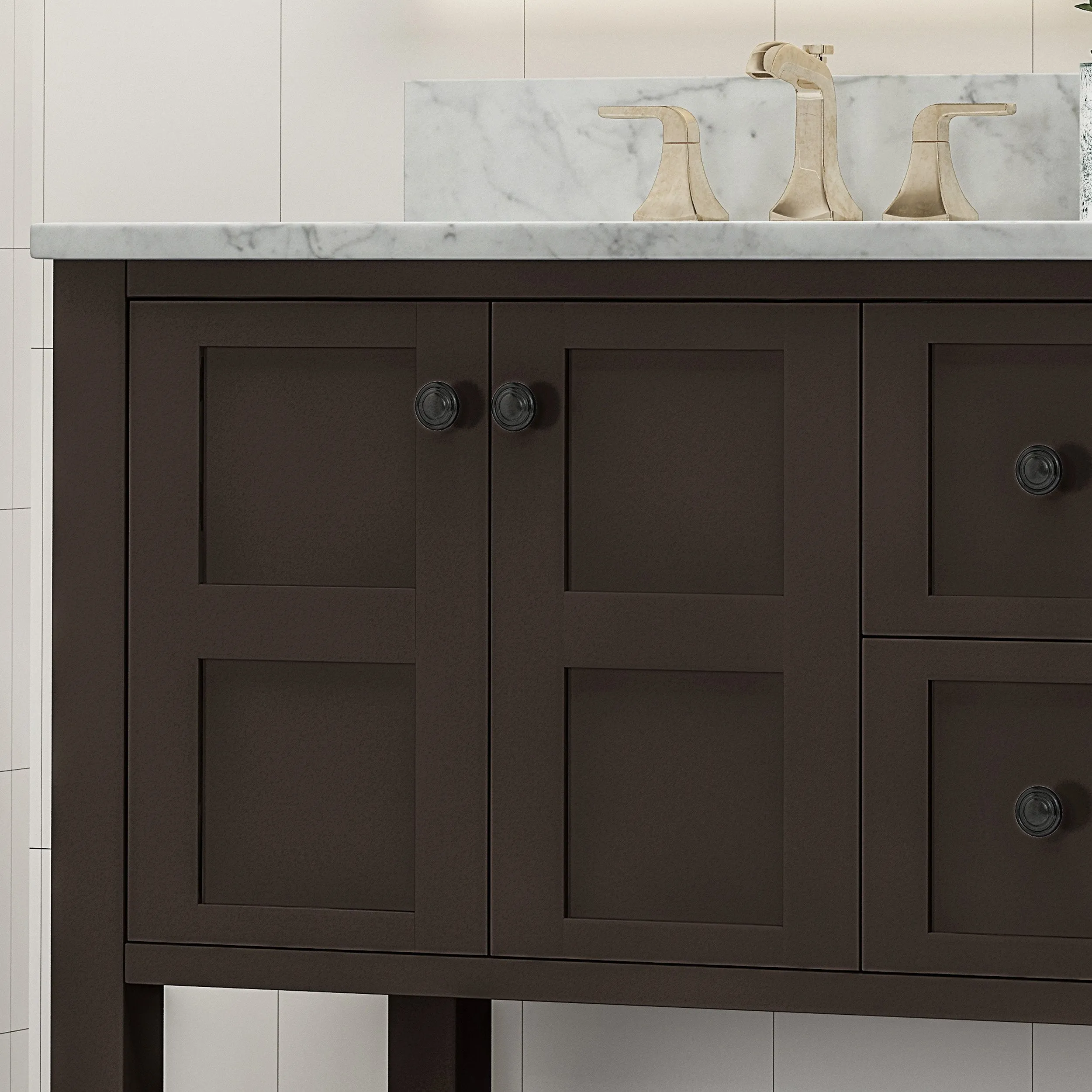 60" Wood Double Sink Bathroom Vanity with Marble Counter Top with Carrara White Marble - NH529703