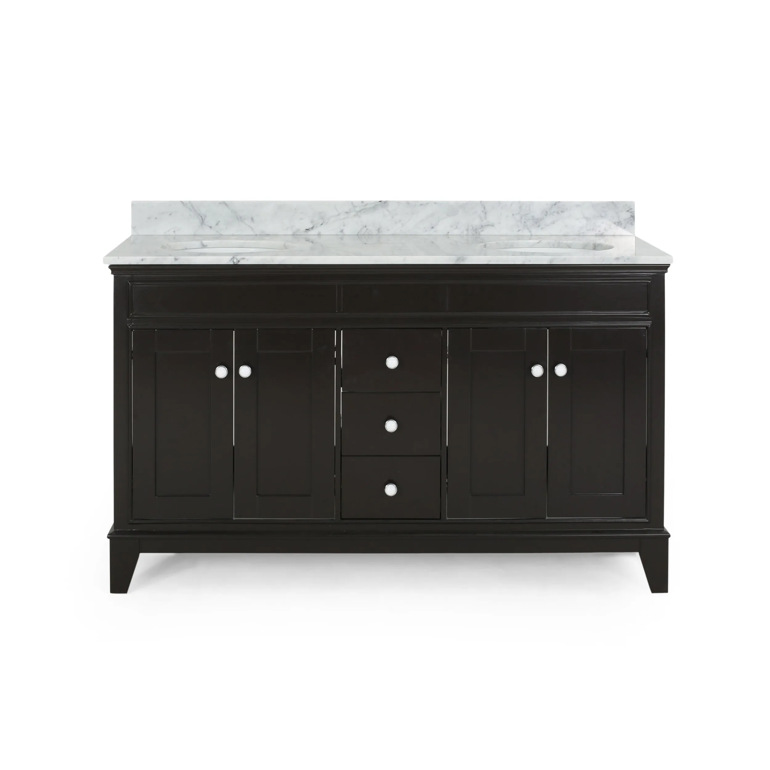 60" Wood Double Sink Bathroom Vanity with Marble Counter Top with Carrara White Marble - NH898703