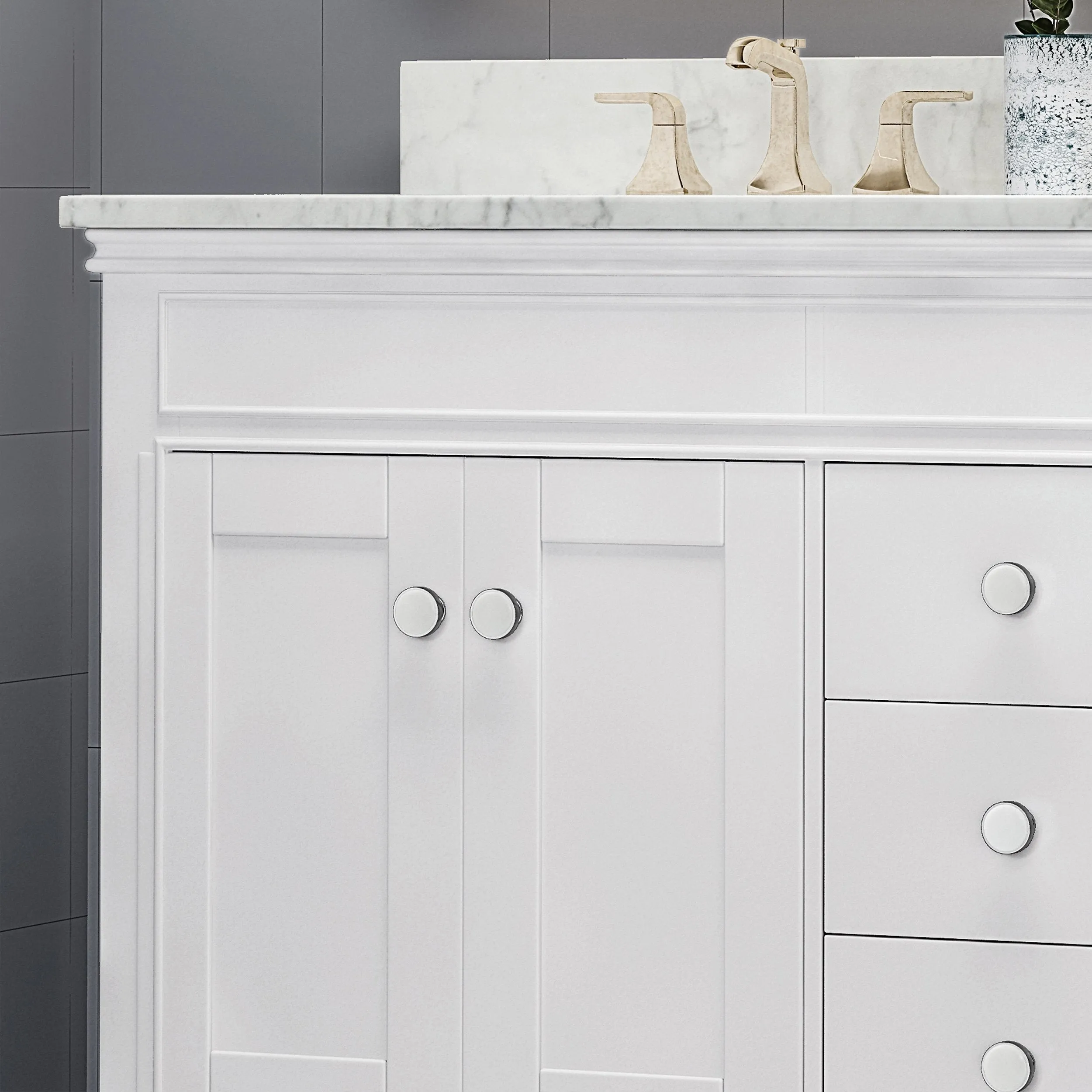 60" Wood Double Sink Bathroom Vanity with Marble Counter Top with Carrara White Marble - NH898703