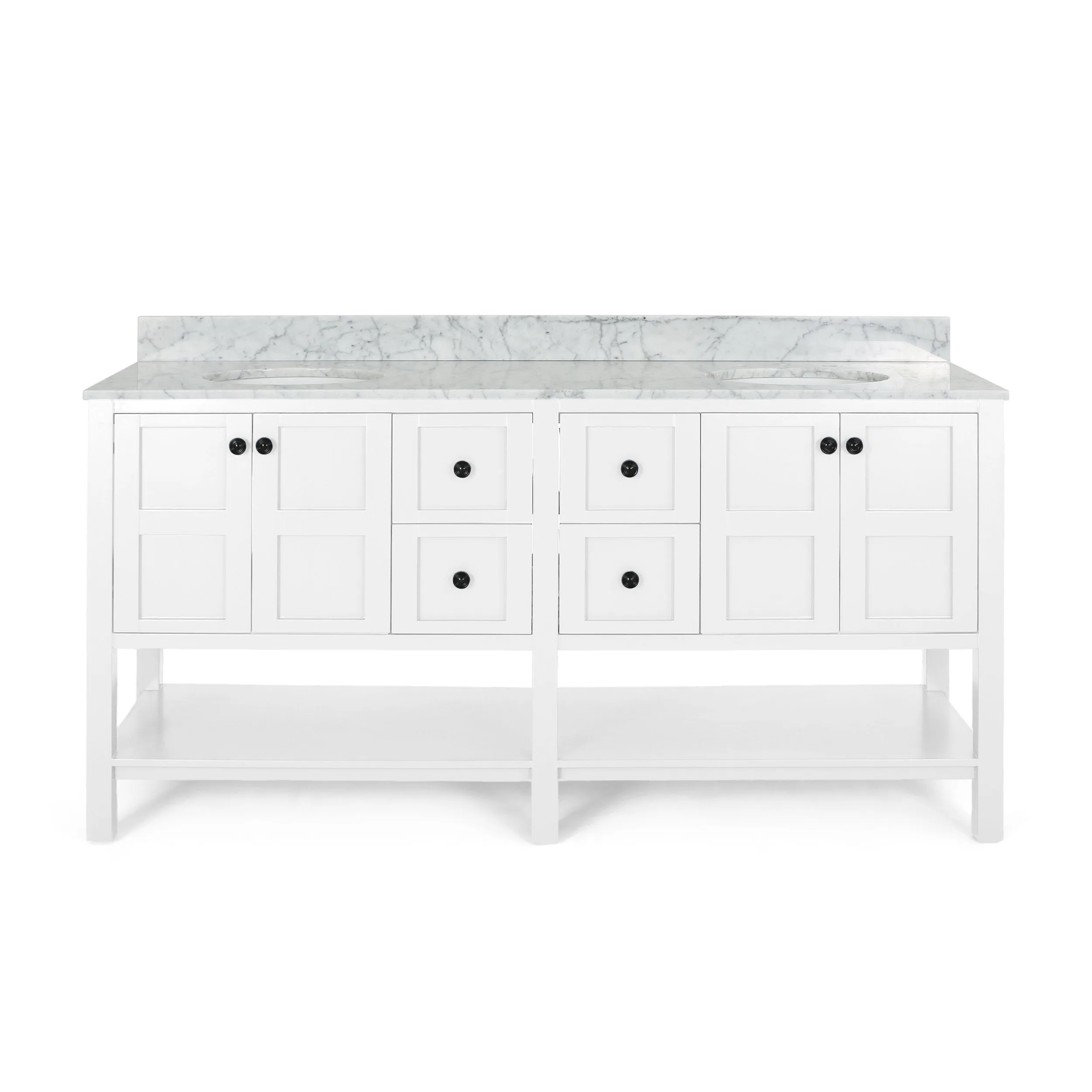 72" Wood Double Sink Bathroom Vanity with Marble Counter Top with Carrara White Marble - NH829703