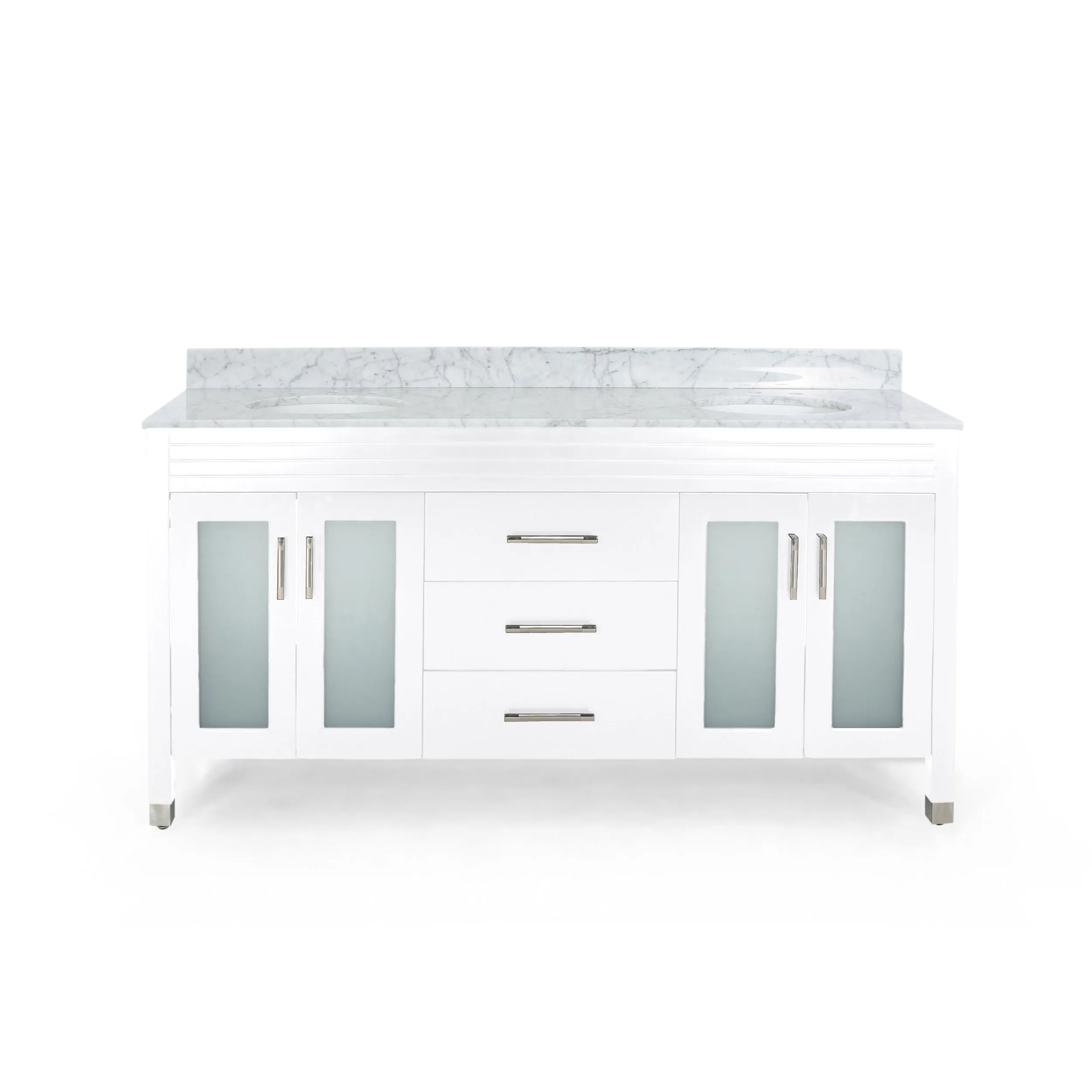 72" Wood Double Sink Bathroom Vanity with Marble Counter Top with Carrara White Marble - NH919703