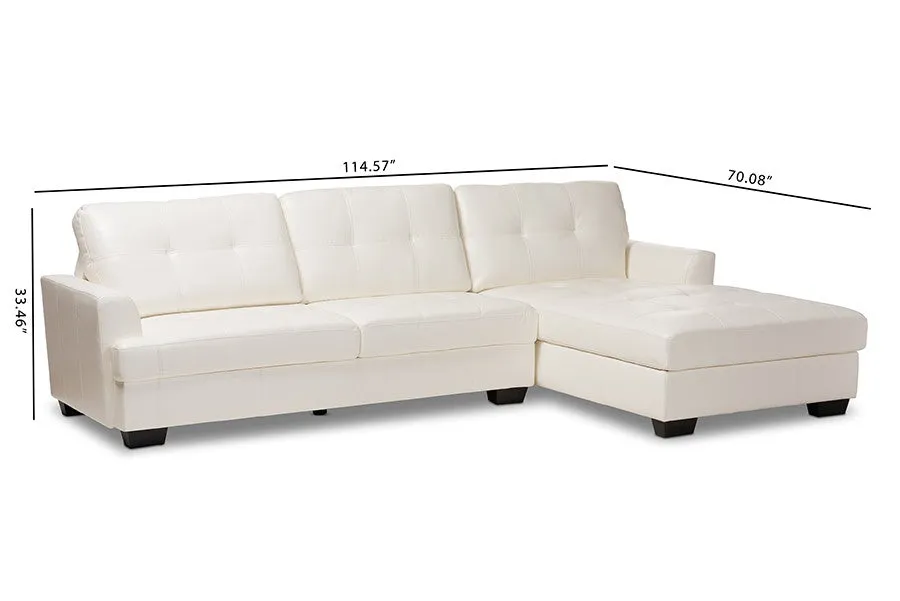 Adalynn Modern and Contemporary White Faux Leather Upholstered Sectional Sofa