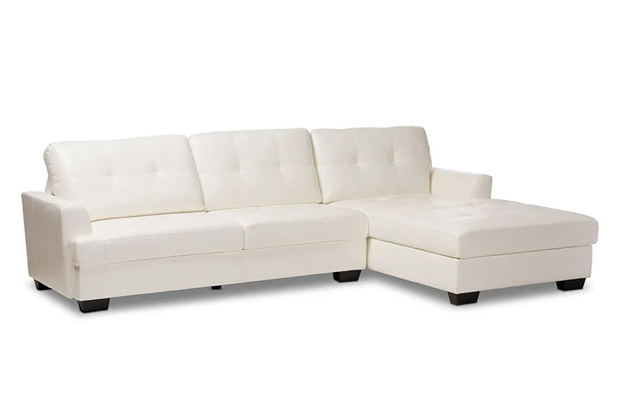 Adalynn Modern and Contemporary White Faux Leather Upholstered Sectional Sofa