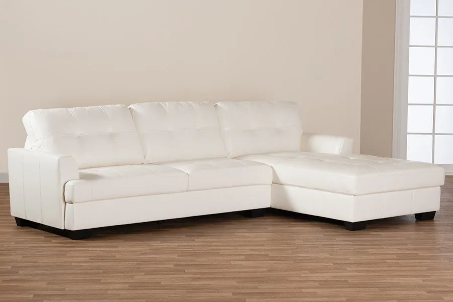 Adalynn Modern and Contemporary White Faux Leather Upholstered Sectional Sofa