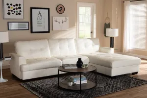 Adalynn Modern and Contemporary White Faux Leather Upholstered Sectional Sofa