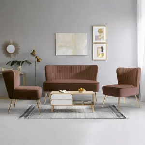 Alaia  Mid Century Modern Upholstered Tufted Velvet Loveseat Sofa and 22" Accent Chair 3-Piece Set