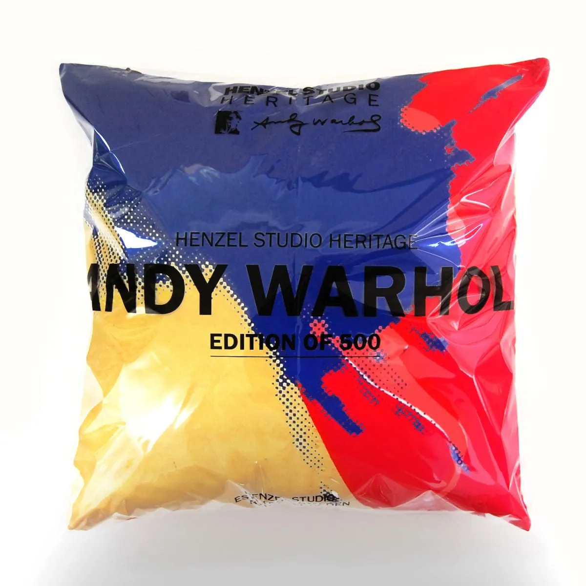 Andy Warhol Art Pillow in Red, Blue, & Yellow design by Henzel Studio