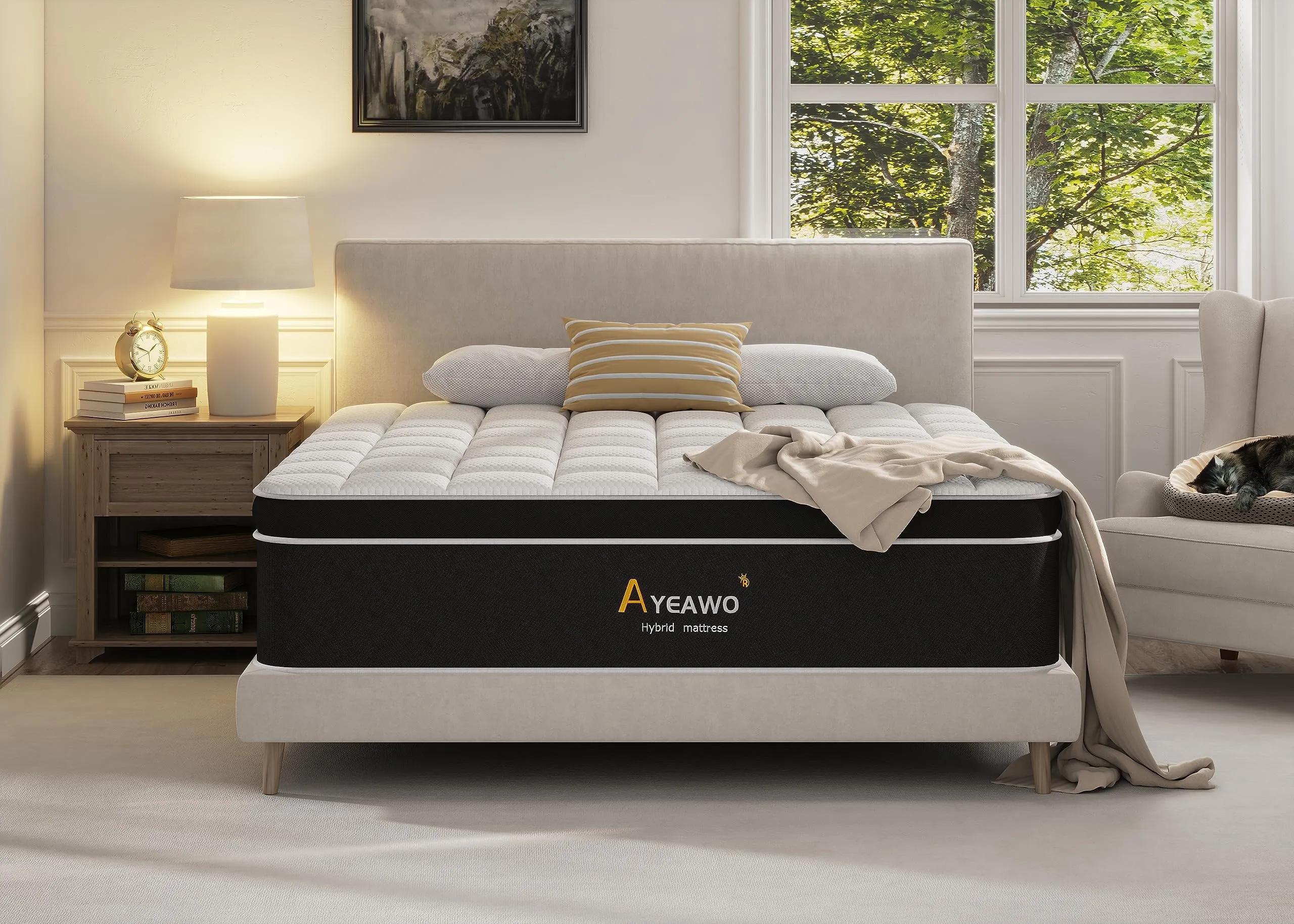 Ayeawo Queen Mattress, 12 Inch Hybrid Mattress Queen Size with Pressure Relief Foam and Pocket Springs, Motion Isolation and Supportive, Breathable Fabric, Queen Size Mattress in a Box, Medium Firm