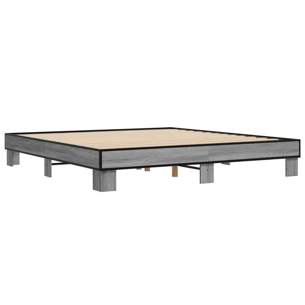 Bed Frame Grey Sonoma 180x200 cm Super King Engineered Wood and Metal