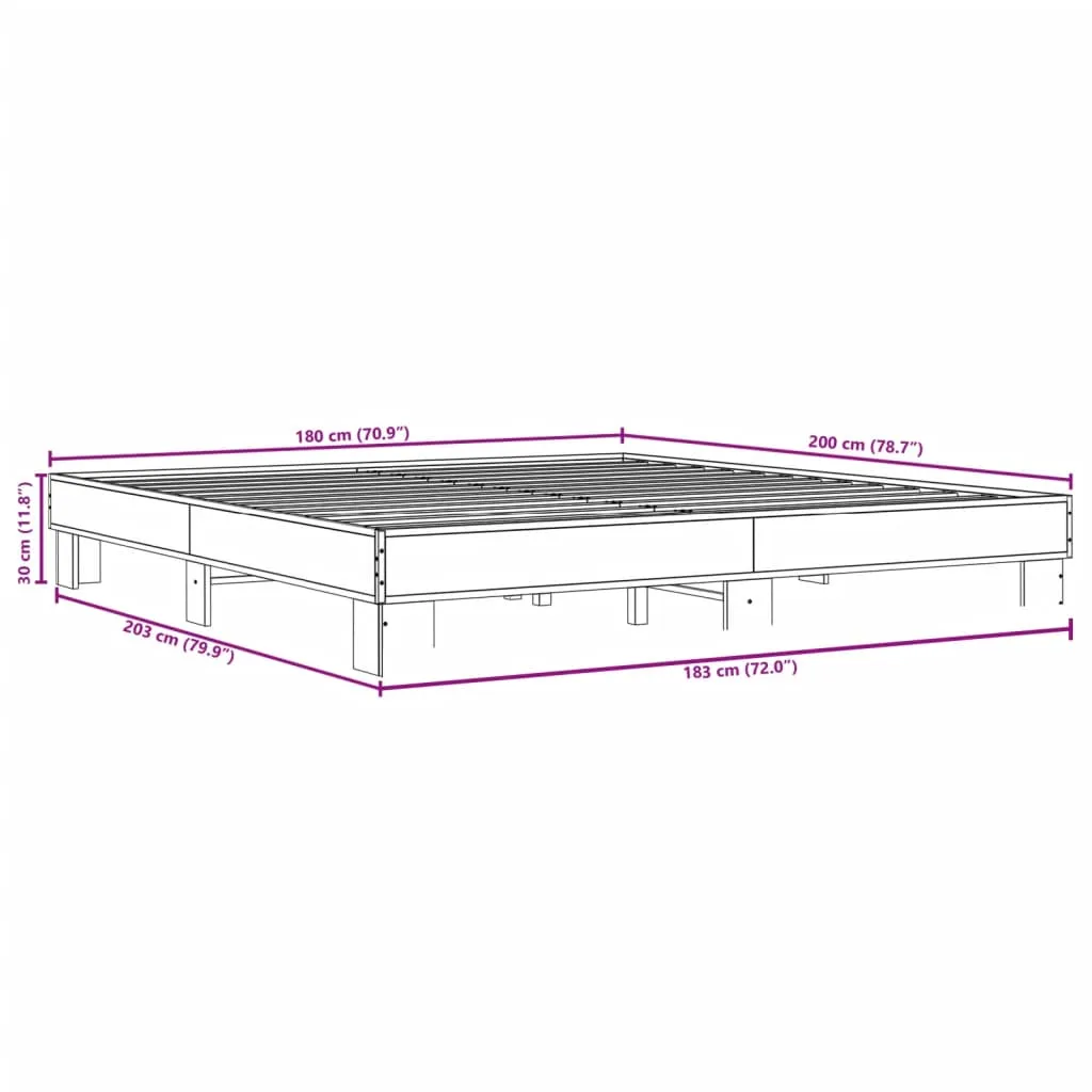 Bed Frame Grey Sonoma 180x200 cm Super King Engineered Wood and Metal