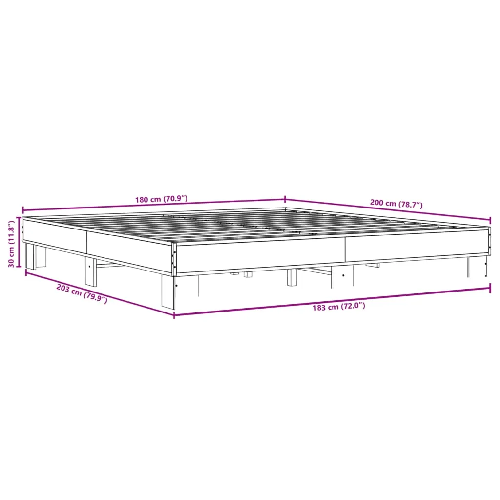 Bed Frame Smoked Oak 180x200 cm Super King Engineered Wood and Metal