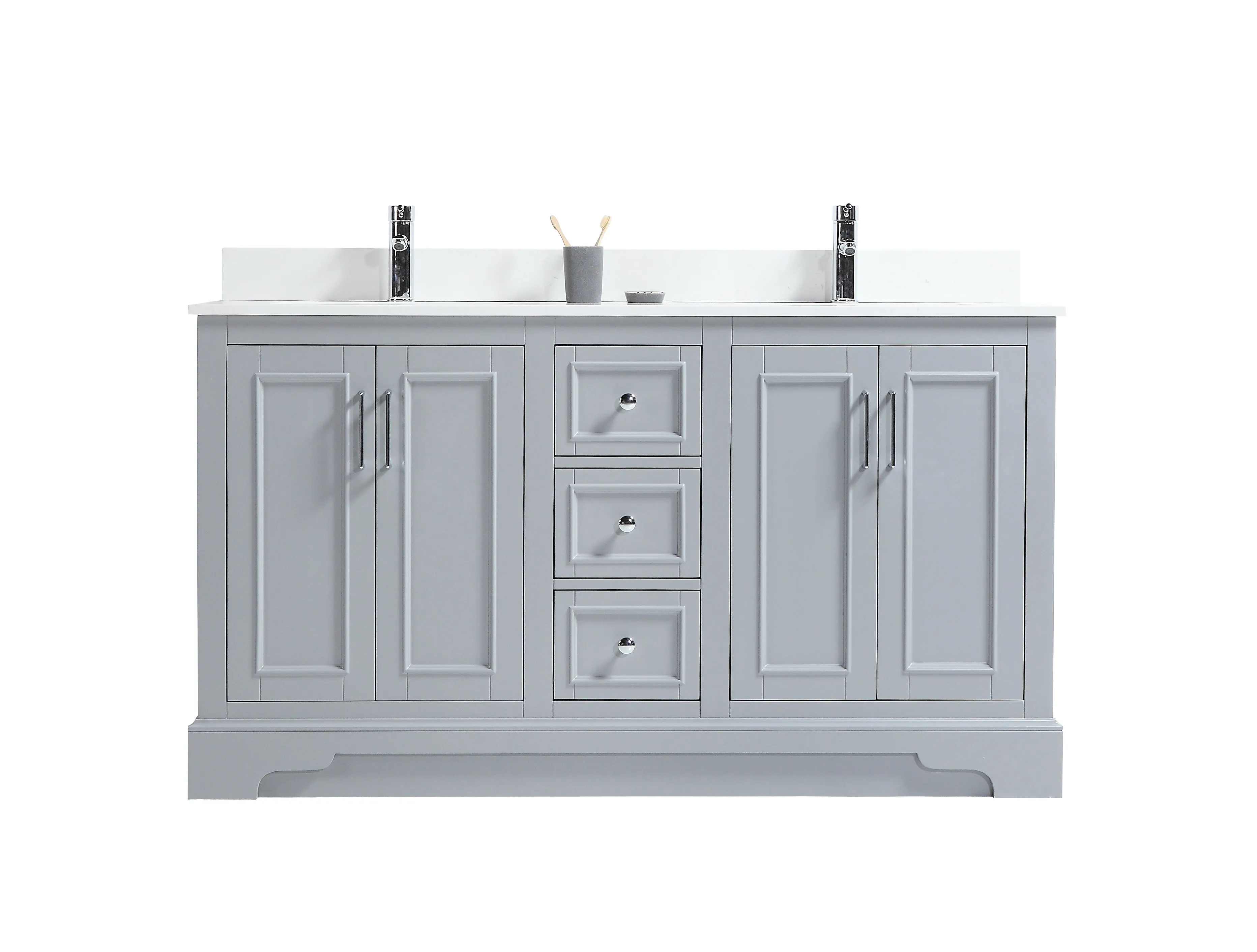 CCS701 - 60" Grey, Double Sink, Floor Standing Modern Bathroom Vanity,  White Quartz Countertop, Chrome Hardware***FLOOR MODEL***