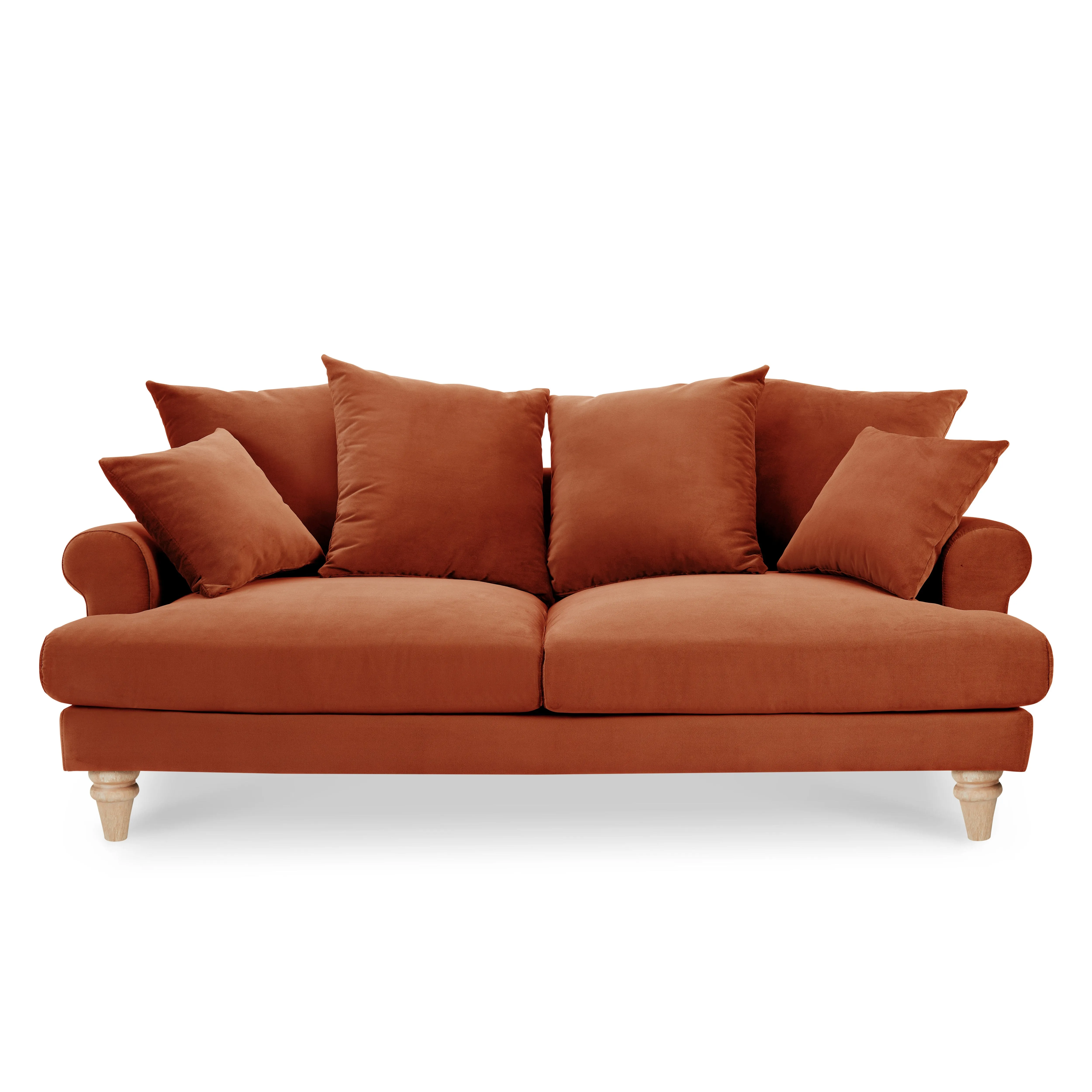 Churchill 2 3 Seater Sofa Set With Scatter Back Cushions, Luxury Burnt Orange Velvet