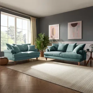 Churchill 2 3 Seater Sofa Set With Scatter Back Cushions, Luxury Teal Velvet