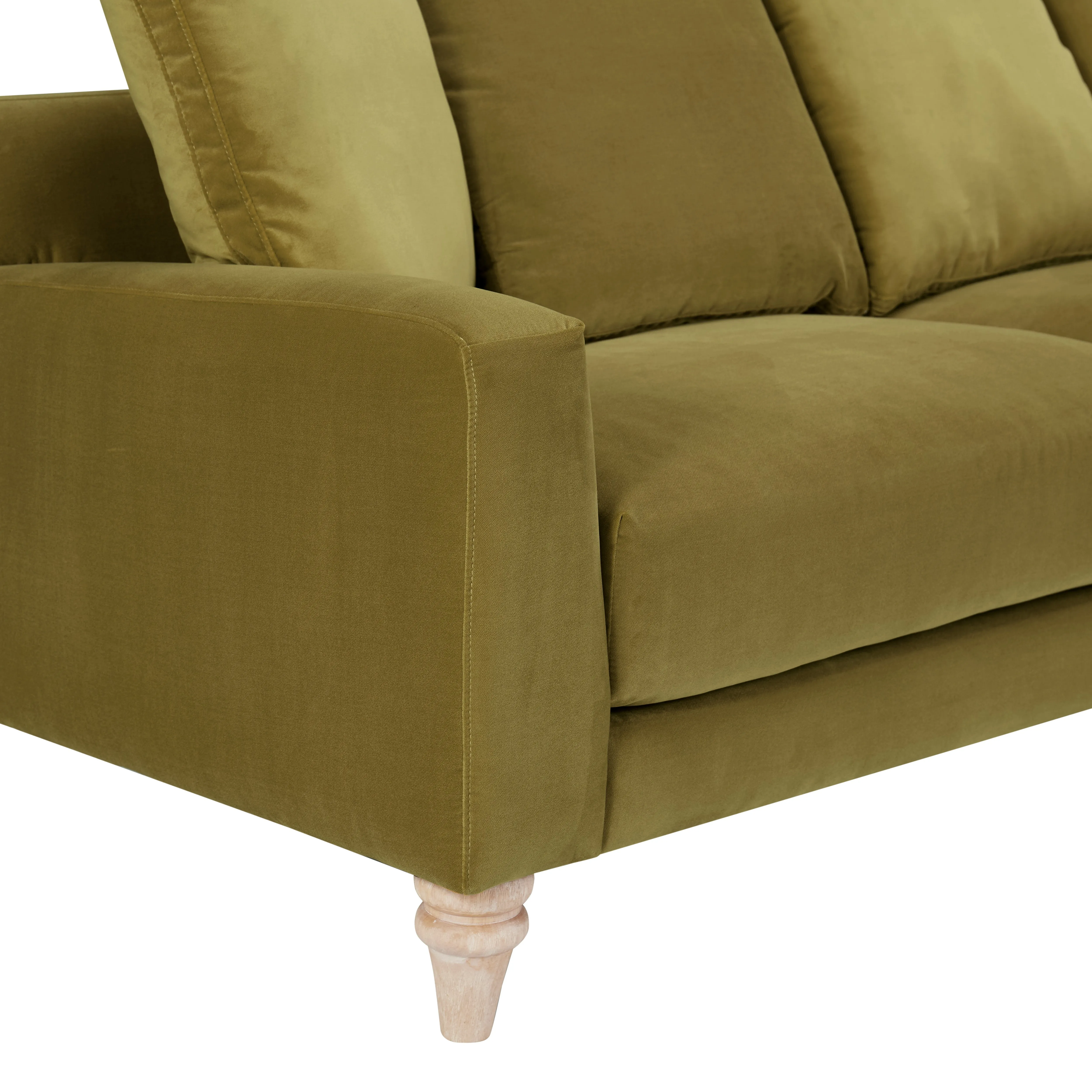 Covent 2 Seater Sofa With Scatter Back Cushions, Luxury Olive Green Velvet