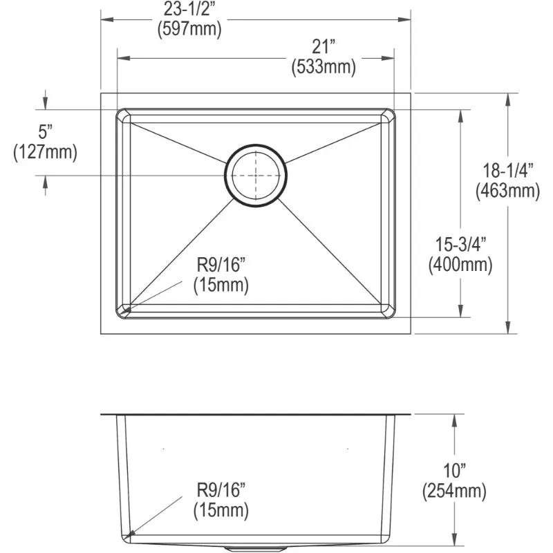 Crosstown 18.25" x 23.5" x 10" Stainless Steel Single-Basin Undermount Kitchen Sink