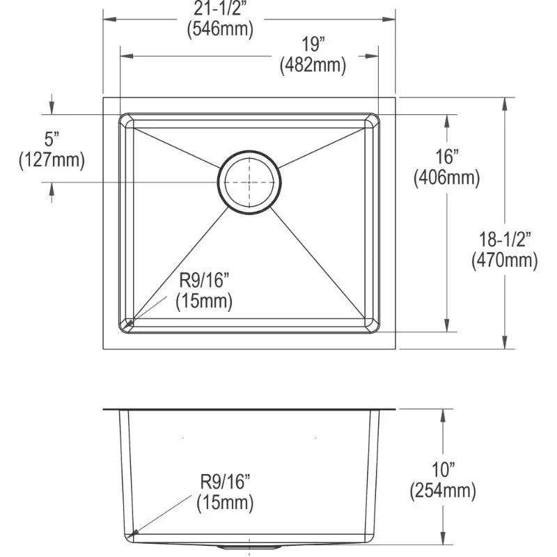 Crosstown 18.5" x 21.5" x 10" Stainless Steel Single-Basin Undermount Kitchen Sink