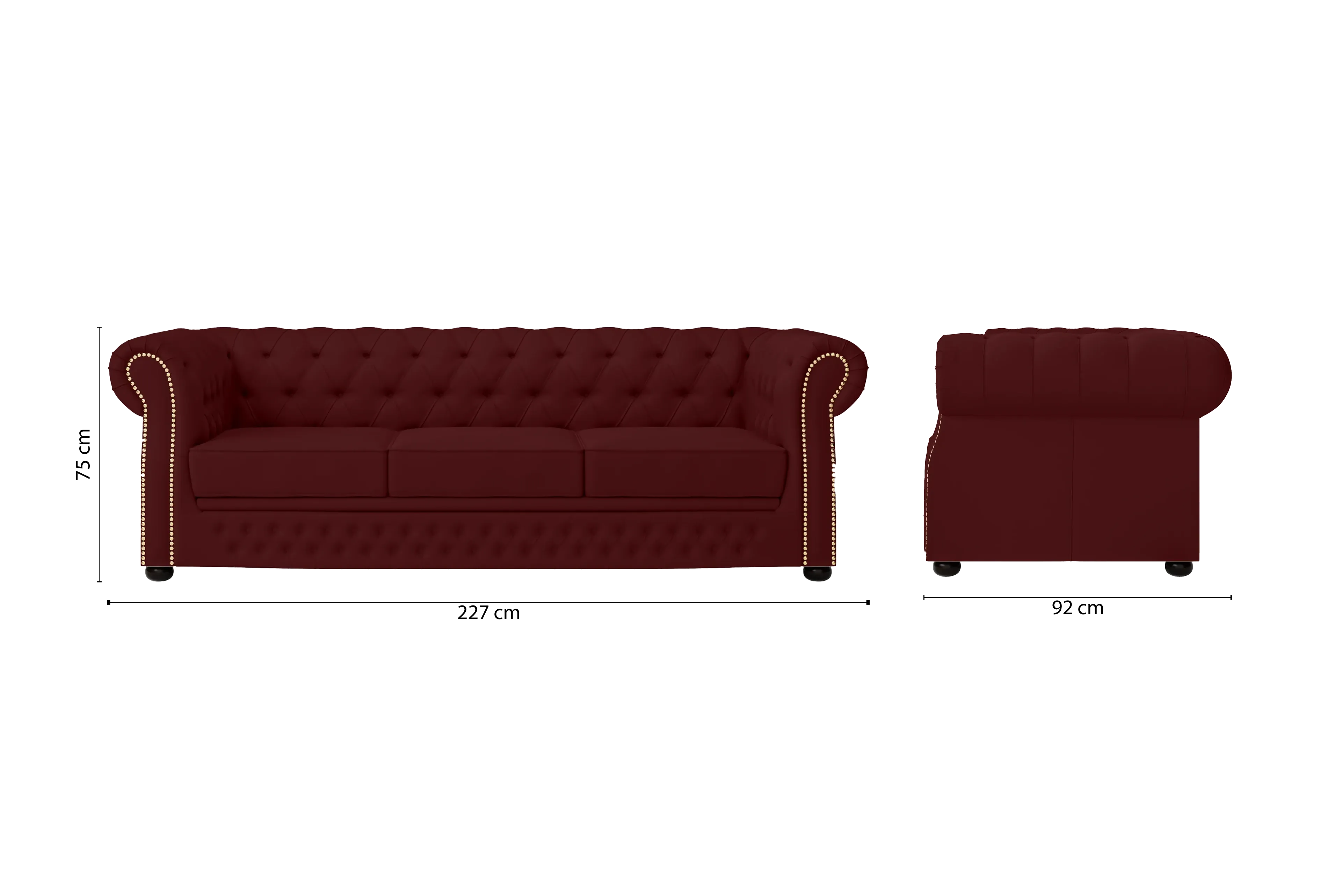 Cuneo 3 Seater Sofa Red Leather