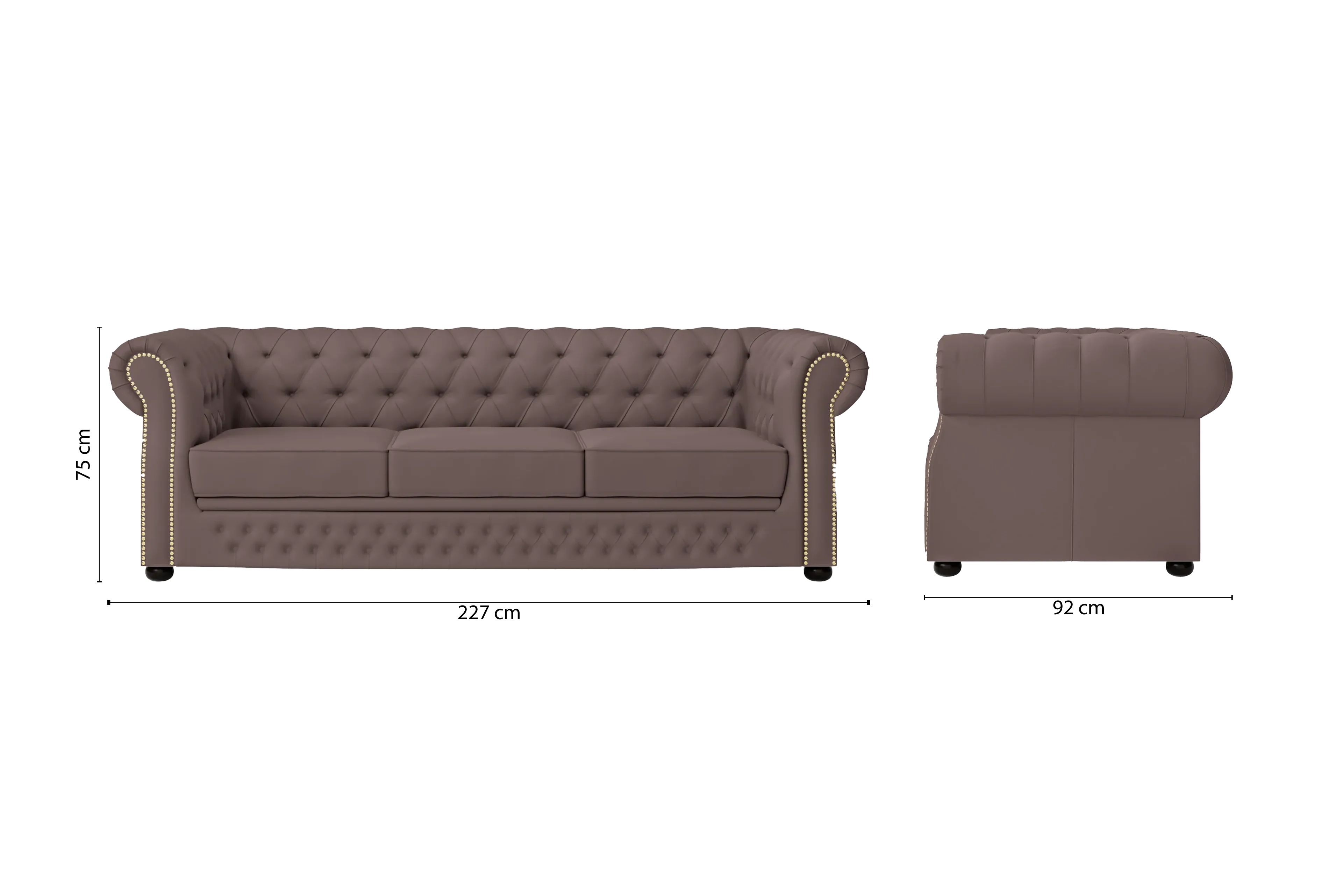 Cuneo 3 Seater Sofa Rose Taupe Leather