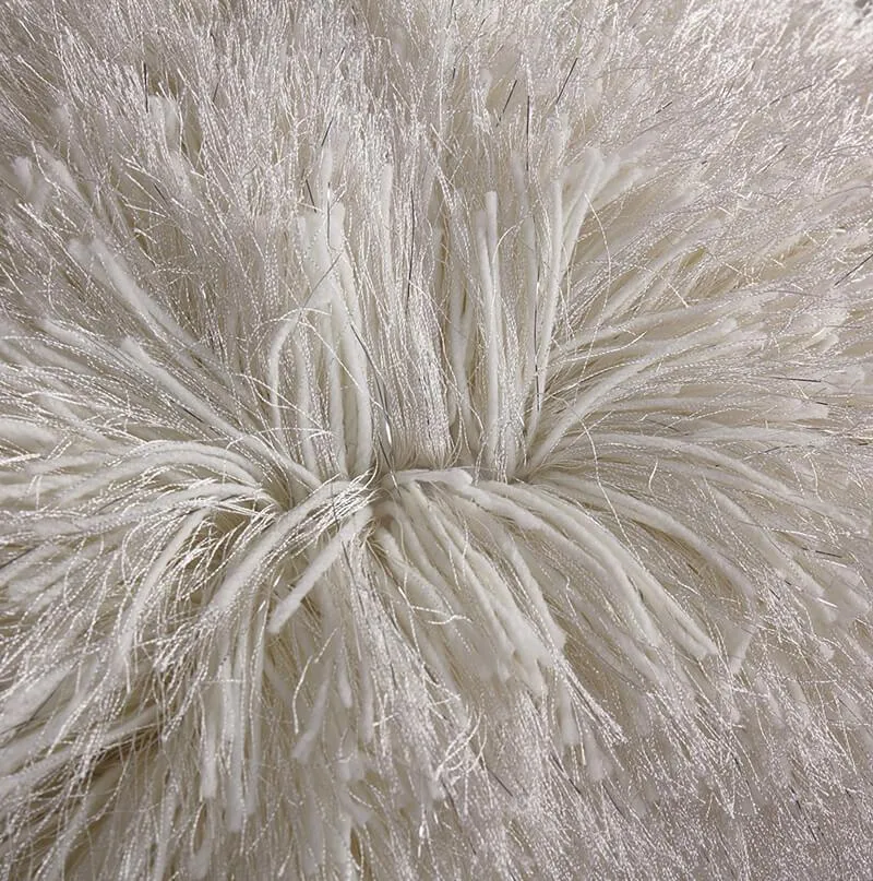 Decorative Shaggy Pillow with Lurex in White