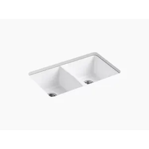 Deerfield 22" x 33" x 9.63" Enameled Cast Iron Double Basin Undermount Kitchen Sink in White