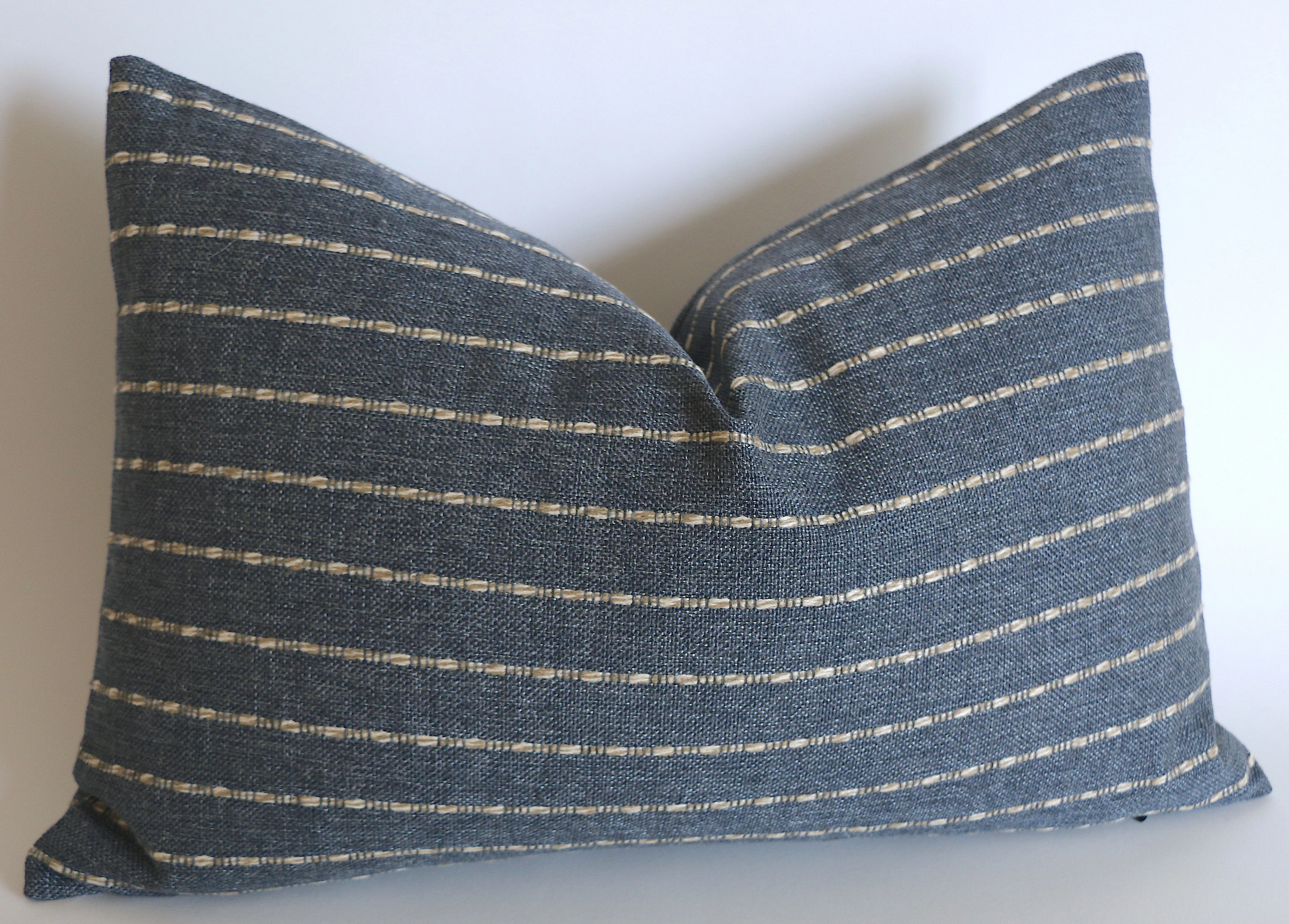 Denim Farmhouse Pillow Cover / Vintage Style Pillow Cover / Striped Performance Pillow Cover