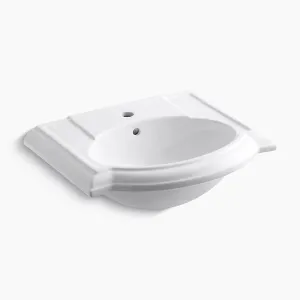 Devonshire 19.75" x 24.13" x 9" Vitreous China Pedestal Top Bathroom Sink in White - 1 Faucet Hole