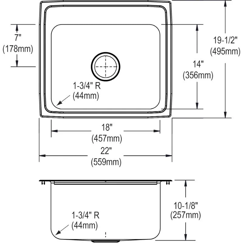 Elkay Lustertone Classic 19.5" x 22" x 10.13" Single Basin Drop-In Sink