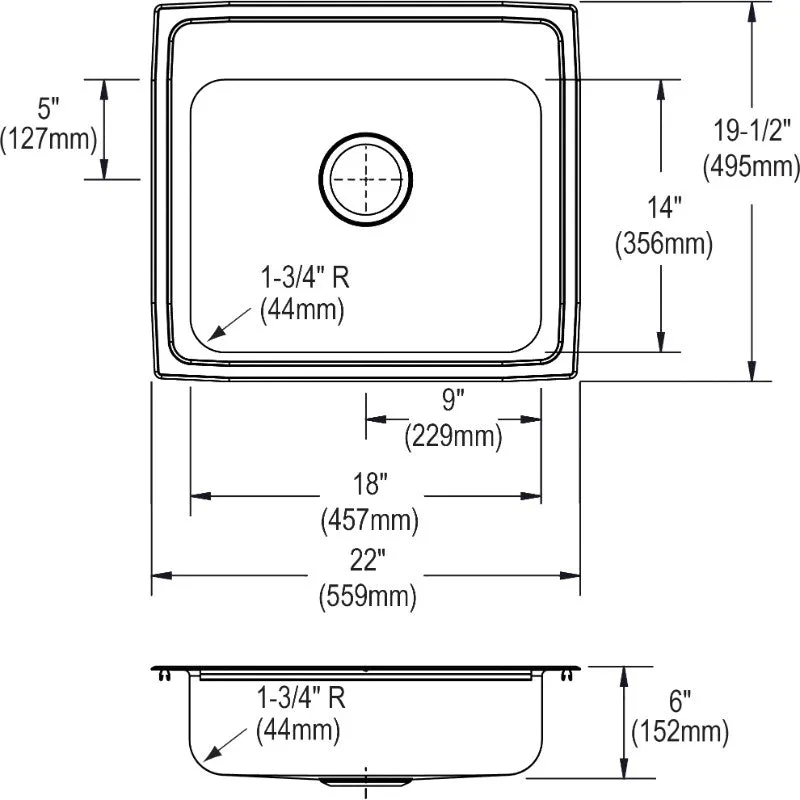 Elkay Lustertone Classic 19.5" x 22" x 6" Single Basin Drop-In Sink