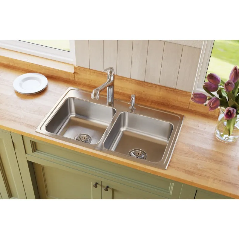 Elkay Lustertone Classic 19.5" x 33" x 7.63" Double Basin Drop-In Sink