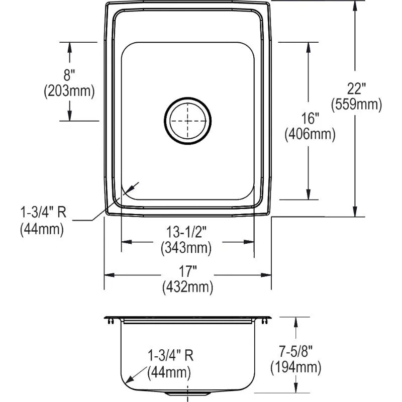 Elkay Lustertone Classic 22" x 17" x 7.63" Single Basin Drop-In Sink