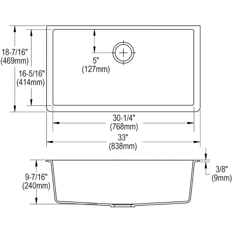 Elkay Quartz Classic 18.44" x 33" x 9.44" Single Basin Undermount Sink