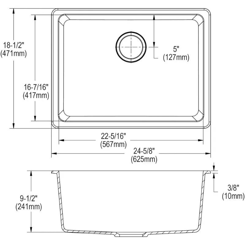 Elkay Quartz Classic 18.5" x 24.63" x 9.5" Single Basin Undermount Sink