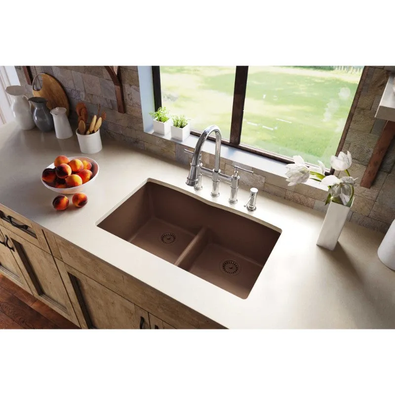 Elkay Quartz Classic 19" x 33" x 10" Double Basin Undermount Sink