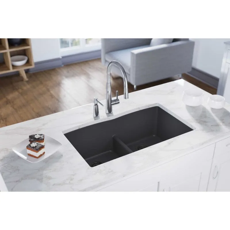 Elkay Quartz Classic 19" x 33" x 10" Double Basin Undermount Sink