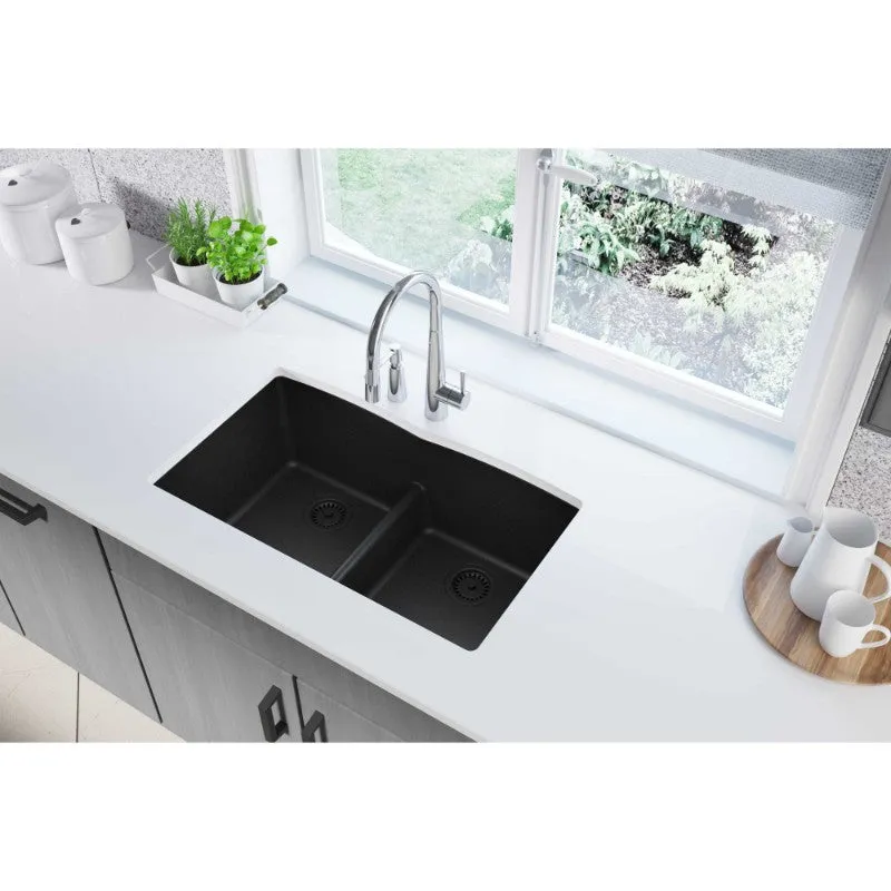 Elkay Quartz Classic 19" x 33" x 10" Double Basin Undermount Sink