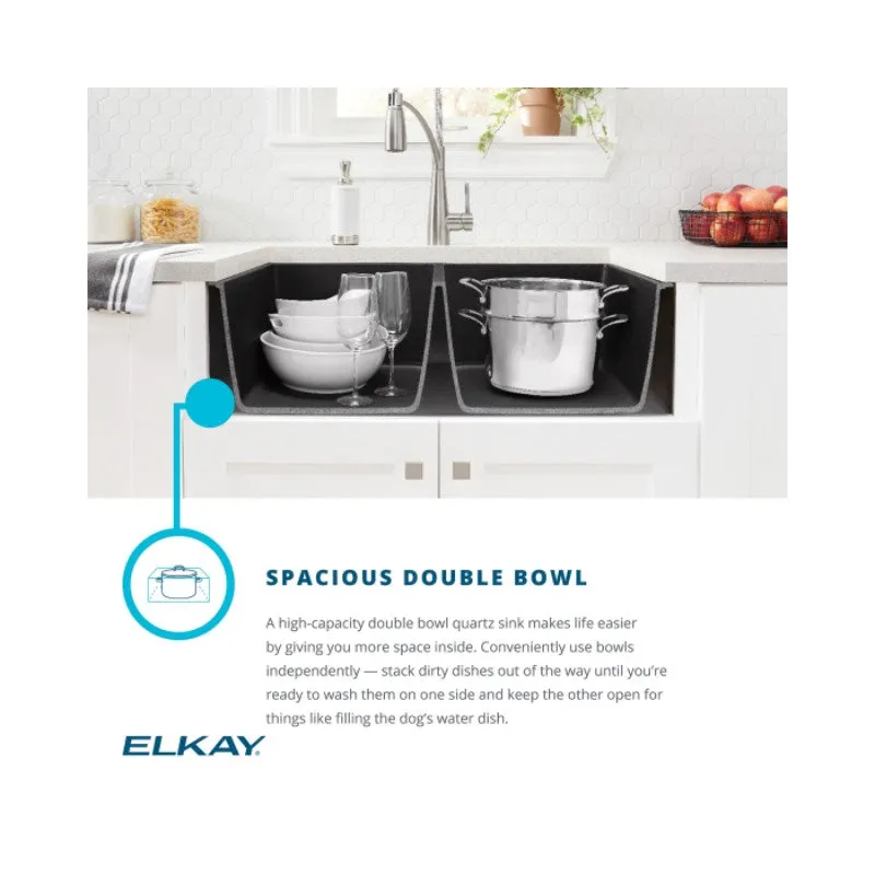 Elkay Quartz Classic 19" x 33" x 10" Double Basin Undermount Sink