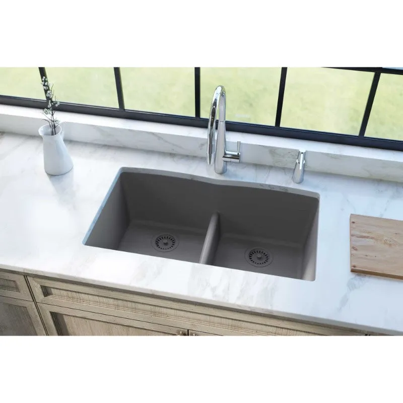 Elkay Quartz Classic 19" x 33" x 10" Double Basin Undermount Sink