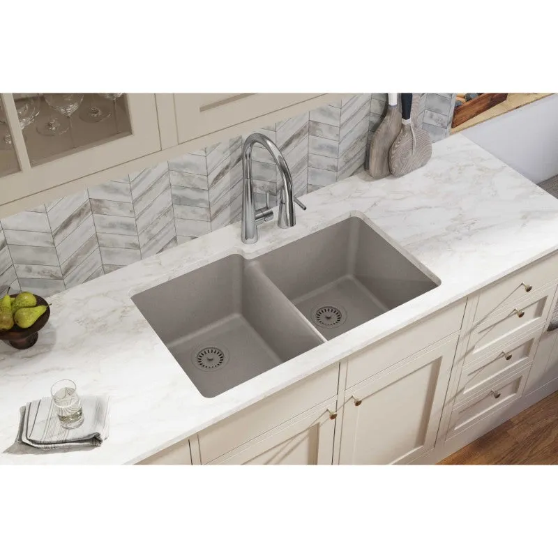 Elkay Quartz Classic 20.5" x 33" x 9.5" Double Basin Undermount Sink